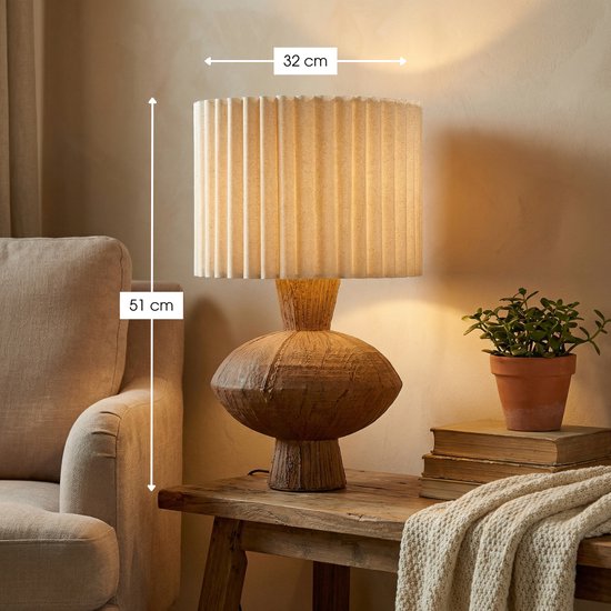Mica Decorations Frey Tischlampe für das Wohnzimmer – Japandi-Stil – Dekorative Lampe mit Lampenschirm – Schreibtischlampe, Tischlampen für das Wohnzimmer – 51 x ⌀32 cm – Braun