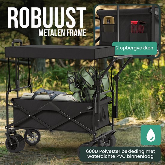 Avalo Wagon mit Dach XL - faltbar - bis zu 110KG - 97x60x105 CM - 120L - 360º Räder - Schwarz