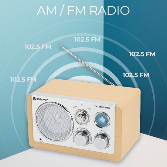 Denver Tragbares FM-Radio - Retro - Batterie- oder Netzbetrieb - Küchenradio - AM - FM - TR63 - Holz