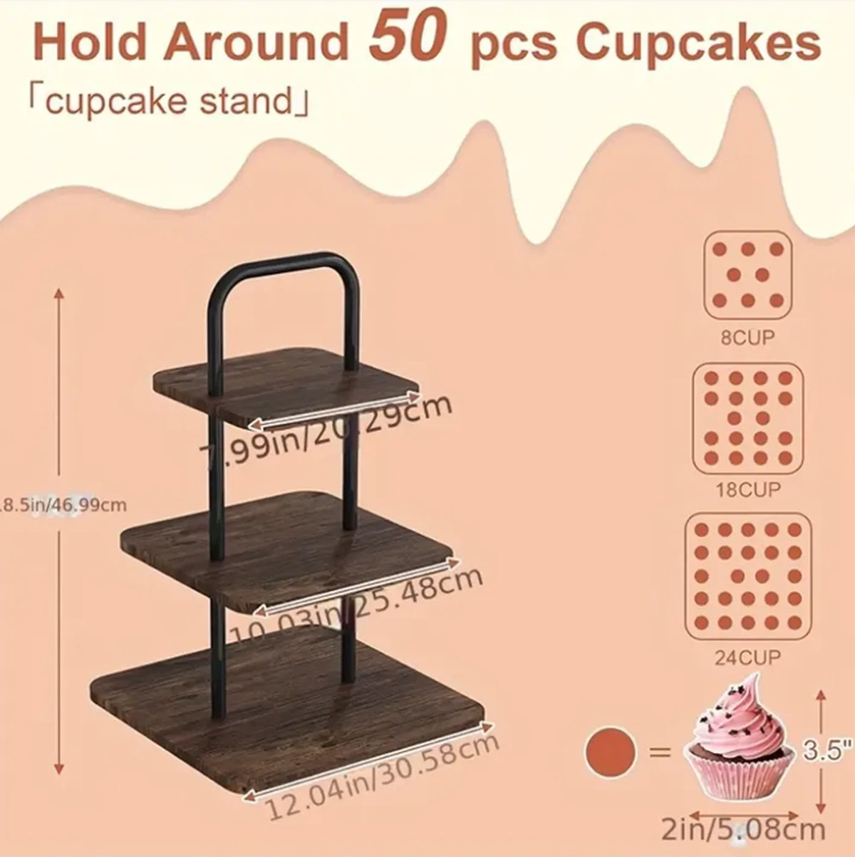 SRD Quadratischer Kuchenständer – Holzimitat im Antik-Look – Braun – Holz