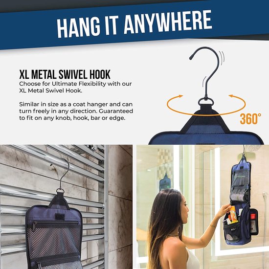 Plugstore – Hängende Kulturtasche für Männer und Frauen, perfektes Reiseset für Make-up, Toilettenartikel und Kosmetik, kostenloses E-Book, blau (blau) – HTB-M-B