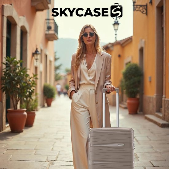 SKYCASES Travelin' Charm Handgepäck Koffer - 40L - Zahlenschloss - 35x21x54 cm - Leicht & Langlebig - Inklusive gratis Tasche - Champagner