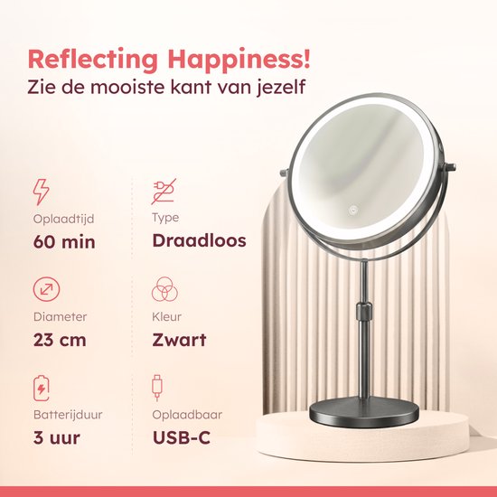Fraay® Make-up-Spiegel mit LED-Beleuchtung – 10-fache Vergrößerung – Vergrößerungsspiegel mit Licht – Wiederaufladbar – Rasierspiegel – Badezimmerspiegel – Nickel