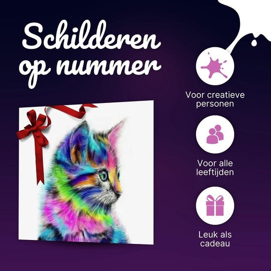 RubyeÂ® Malen nach Zahlen Erwachsene - Bunte Katze - Inklusive Farbe und Pinsel - Leinwand Malerei Leinwand - Farbe nach Zahlen - 40x50cm