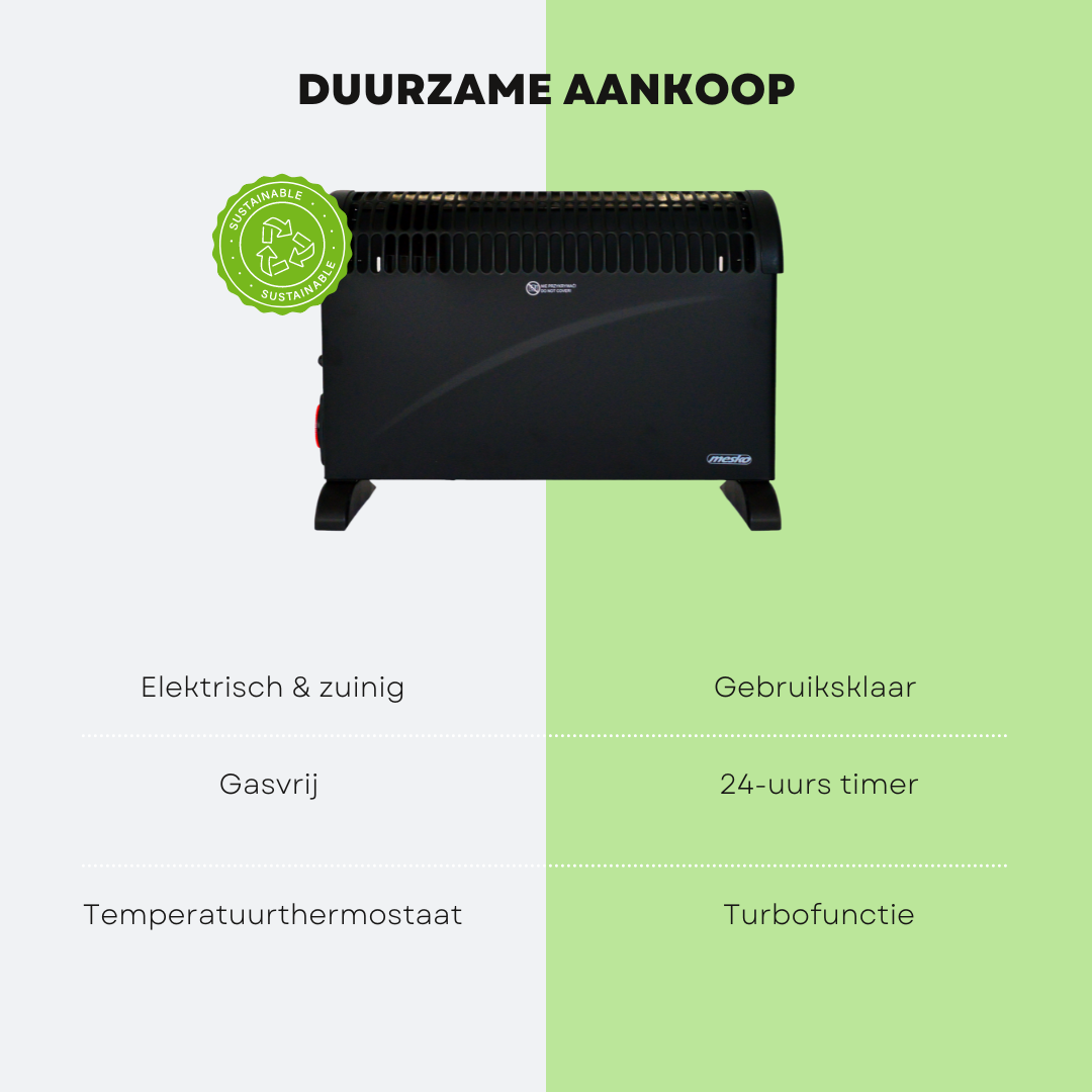 Mesko - Elektrischer Heizkonvektor - MIT einstellbarem Thermostat & 24HTimer - 3 Heizstufen - 2000W - bis zu 20mÂ² - Schwarz