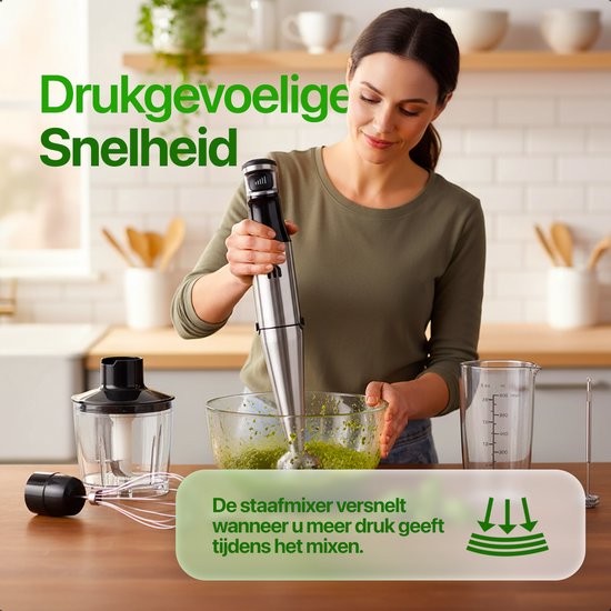 MATTI® - Stabmixer-Set 5in1 - Elektrischer Stabmixer - Zerkleinerer - Mixer - Milchaufschäumer - 1500W