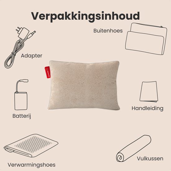 Auronic Wärmekissen - Sherpa Fleece - 45x60 - Kabellos - Wiederaufladbar - Elektrisches Kissen - Infrarot - Beige