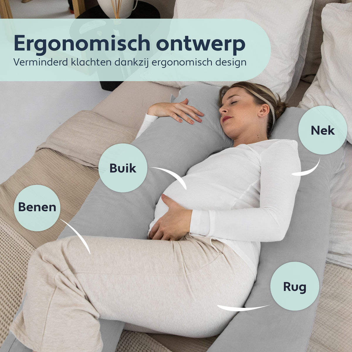 LitolloÂ® Umstandskissen XXL - Stillkissen - Körperkissen - 280cm - Abnehmbarer Bezug - Grau