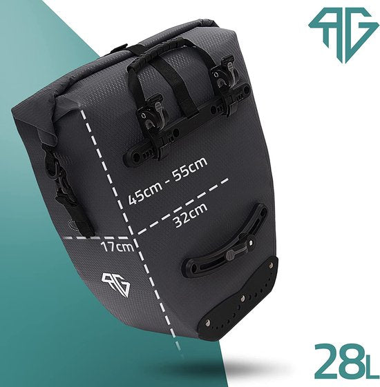 RADGEIST Gepäckträgertasche, Fahrrad, Gepäcktasche, Umhängetasche, wasserdicht, 25 l, schwarz