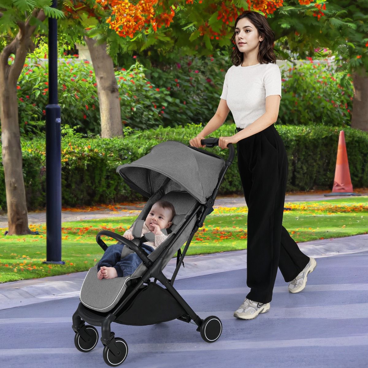 Coast Kinderwagen – leicht und kompakt – mit einer Hand zusammenklappbar – schwarz – 97 x 49 x 103 cm
