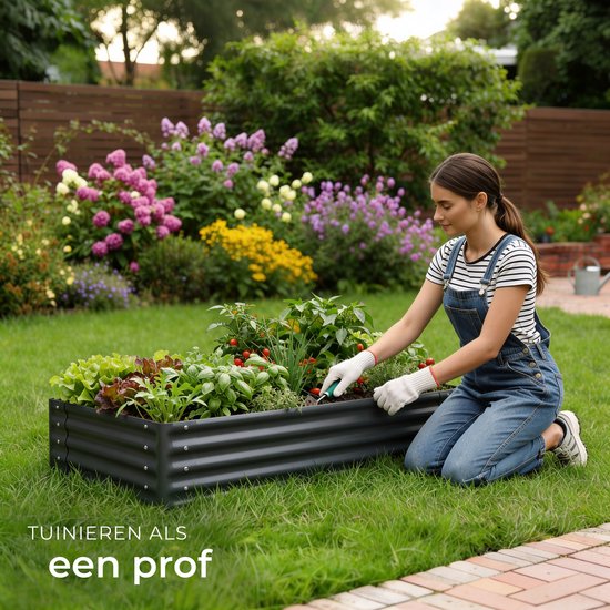tectake® Erhöhter Pflanzkübel – 120 x 60 x 30 cm – 200 l - Pflanzkübel für den Außenbereich – Anzuchtkasten – Gemüsegarten-Kasten – Verzinkter Stahl – Offener Boden – Kräutergarten – Gartenkübel – Ergonomisch