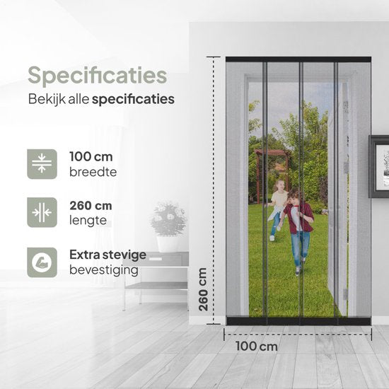 O'DADDY® Fliegengitter Lamellenvorhang - 100x260 cm - Türvorhang - Türtür - Verstellbares Design - Fiberglas - Türgitter Schwarz