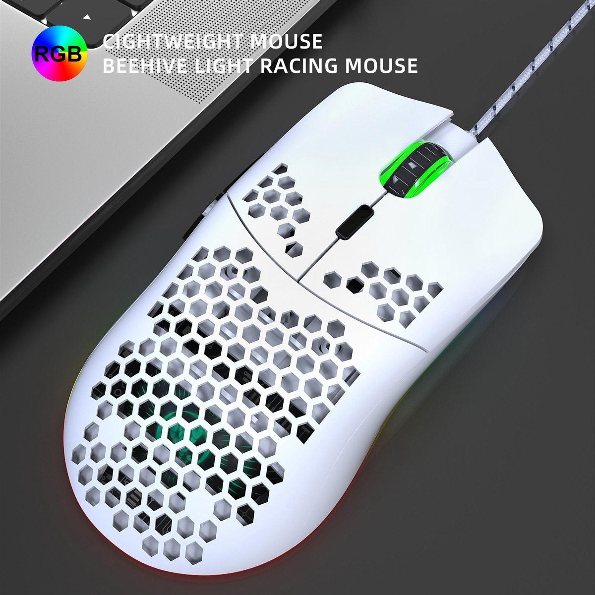 HxSJ - Gaming-Maus J900 - Ultraleicht - RGB-Beleuchtung - 6400DPI - Weiß
