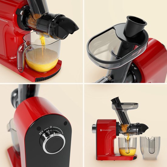 KitchenBrothers Slowjuicer - Kompakt - Entsafter - Gemüse- und Obstpresse - 45 mm - 500 ml - Rot