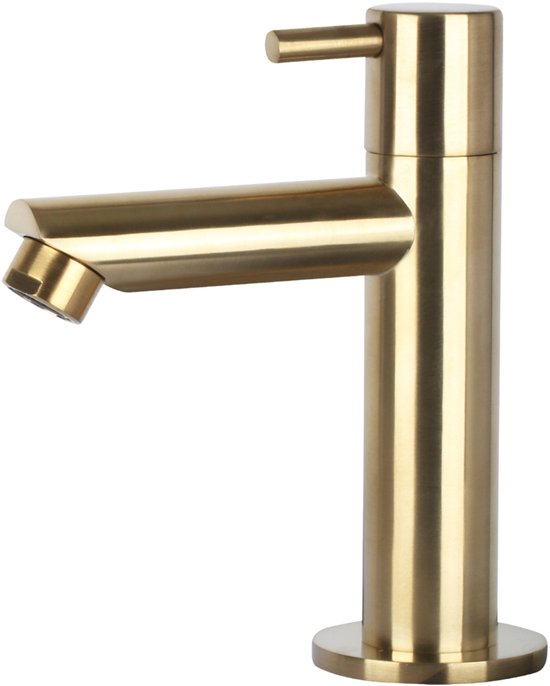 Differnz Helios Waschtisch-Set – Keramik-Waschbecken 37,5 x 18,5 x 9,5 cm – Waschtisch-Set mit Toilette und Waschtischarmatur rechts in Mattgold – Waschbecken mit gerader Armatur und Standardgriff – Für Badezimmer oder WC