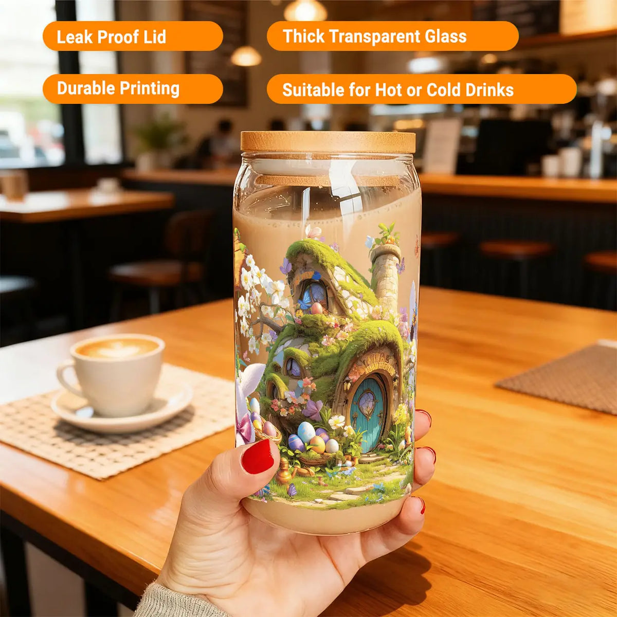 Alphynix Osterbecher mit Deckel und Strohhalm – Märchen-Design – 500 ml – mehrfarbig