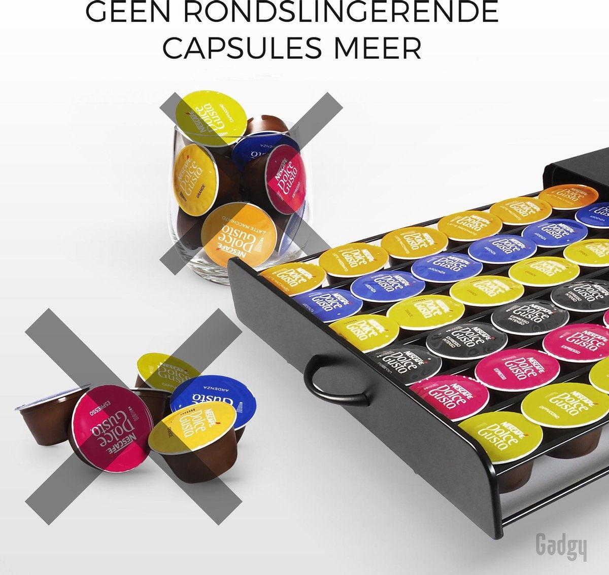 Gadgy Kapselhalter mit Schublade - Halter für Kaffeetassen - Für Dolce Gusto - 36 Kapseln - Edelstahl - Schwarz