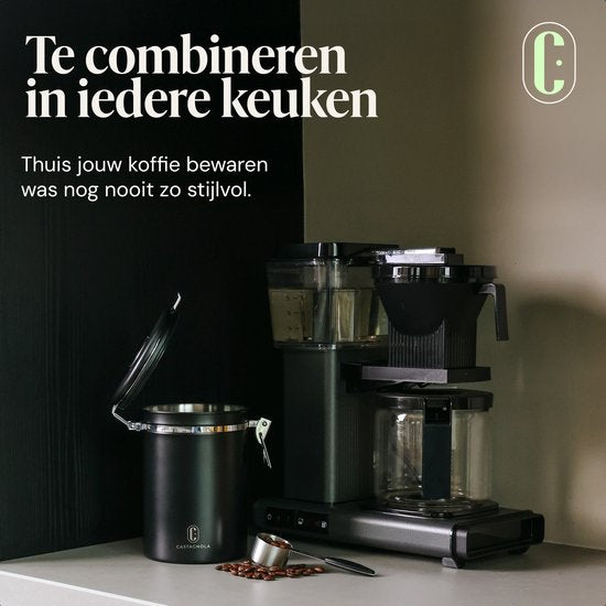 Castagnola Kaffeevorratsbehälter 1,8L - Mattschwarz - Luftdicht mit CO2-Auslass - 600 Gramm - 12,5 x 12,5 x 19 cm
