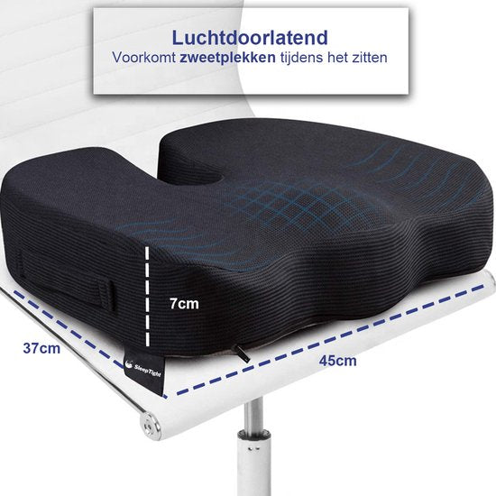 Sleeptight Sitzkissen - Orthopädisches Sitzkissen mit Band - Prallkissen für schmerzhafte Steißlage - Ergonomisches Keilkissen - Sitzerhöhung Auto - Sitzerhöhung - 45cm