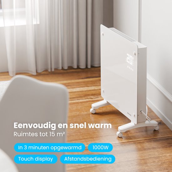 Auronic Elektroheizung - Konvektorheizung mit Thermostat und Fernbedienung - Glasheizkörper - 1000W Heizleistung - Weiß