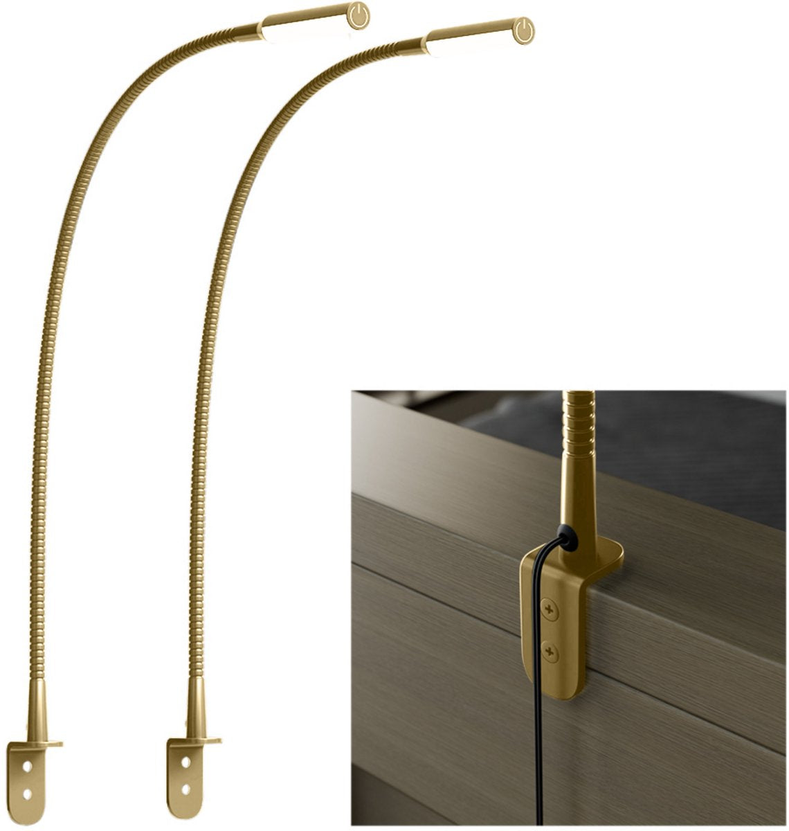 Nolt - Leselampe Bettleuchte - Dimmbare LED, 2er-Set, Klemme - Höhe 58 cm - Metall - Gold