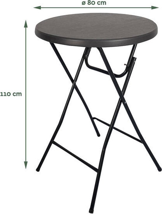 BRASQ Bartisch Schwarz ø80 x 110 cm - Stehtisch - Klapptisch - klappbar aus Kunststoff und Metall für den Innen- und Außenbereich