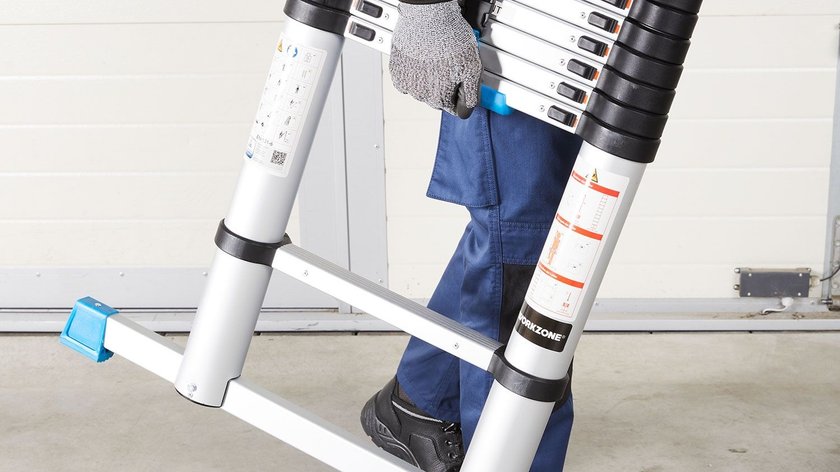 Workzone Teleskopleiter - 4.02m - 11 Stufen - Max. 150 kg - Soft-Close - Silber