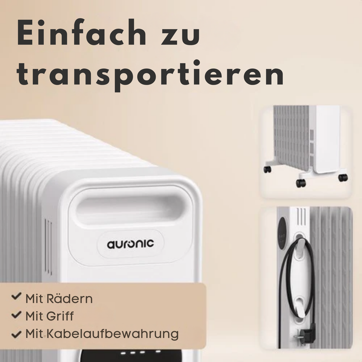 Auronic Ölradiator - 2500W - 3 Heizstufen - Mit Timerfunktion - Weiß