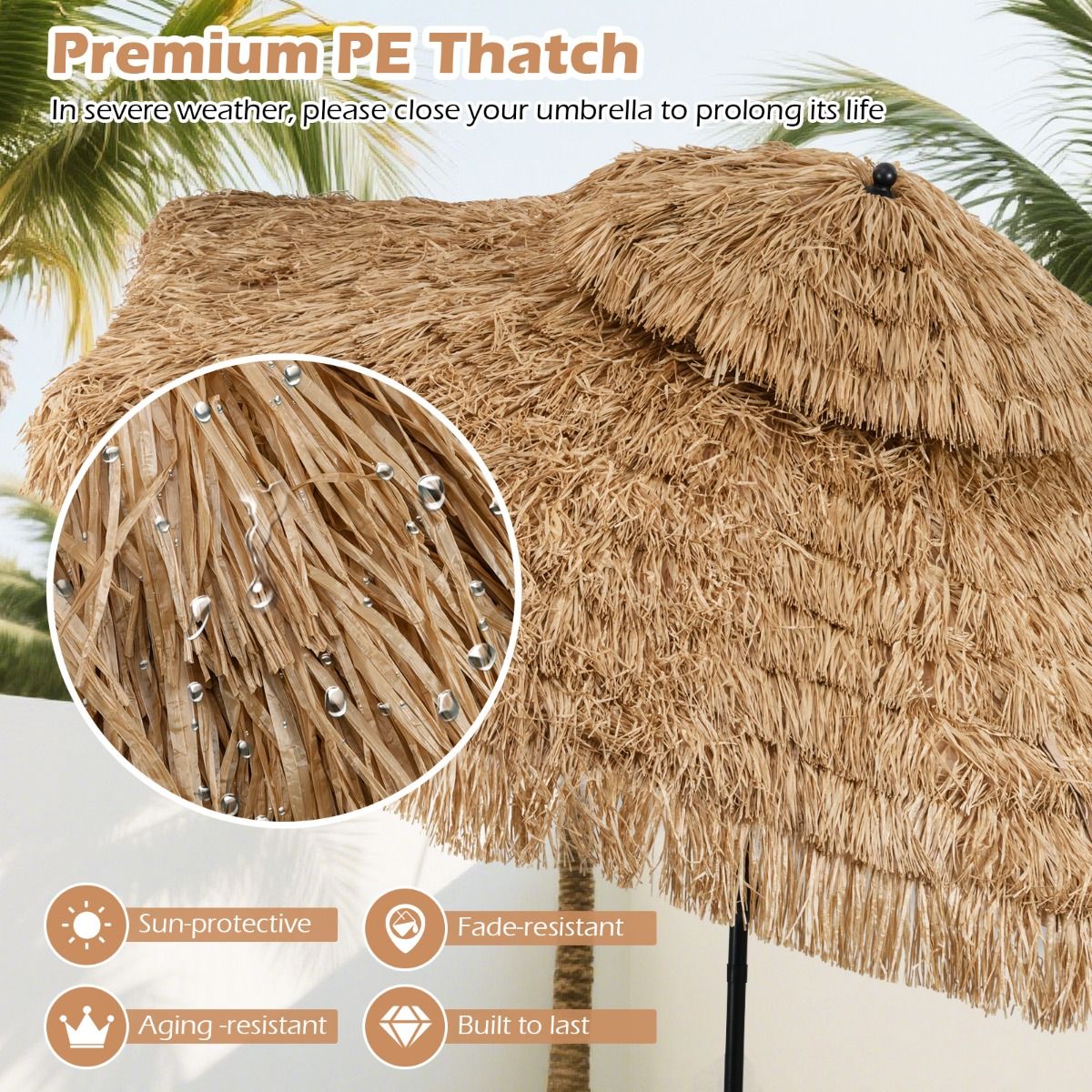 Coast 299 cm Wicker Tiki Parasol Hawaii Double Deck Market Parasol - Natur/Schwarz, Ø 299 cm x 270 cm hoch