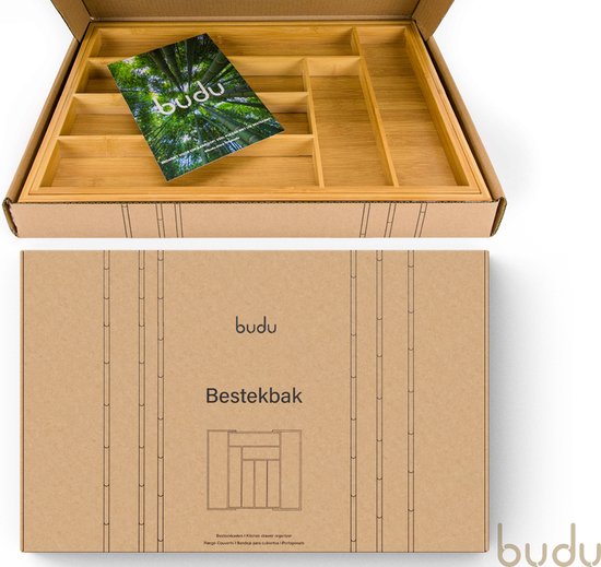 Budu - Erweiterbare Bamboo Besteckkassette - Besteckschublade - 50 x 34.1 x 56 cm - 6/8 Fächer - Holz