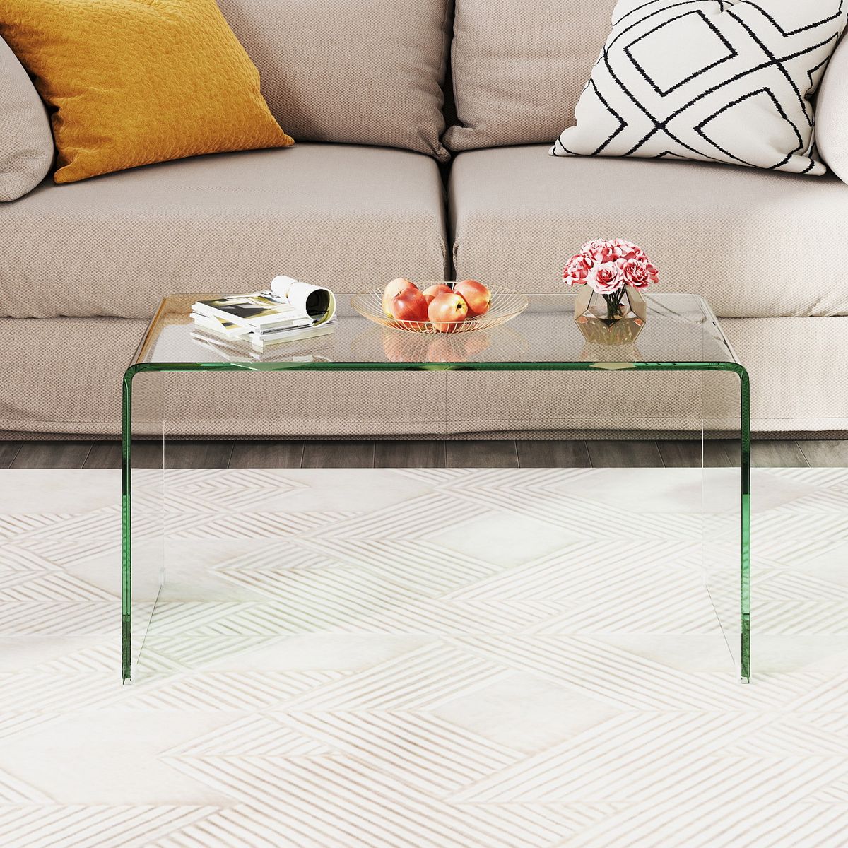 Coast Couchtisch – U-förmiger Beistelltisch – gehärtetes Glas – 81,5 x 42 x 40 cm – transparent