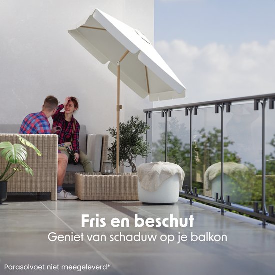 LifeGoods Sonnenschirm - Garten - Balkon Sonnenschirm - 200x125cm - 30° neigbar - Wasserdicht - UPF50+ - Holzbeschichtung - Creme