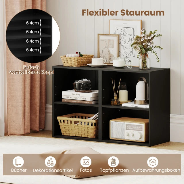 Coast Bücherregal mit 2 offenen Fächern – verstellbare Einlegeböden – 42 x 29,5 x 53,5 cm – Schwarz