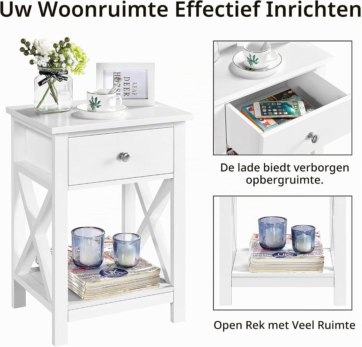 Yaheetech Beistelltisch mit Schublade – 40 x 30 x 55 cm – MDF – Mit Untergestell