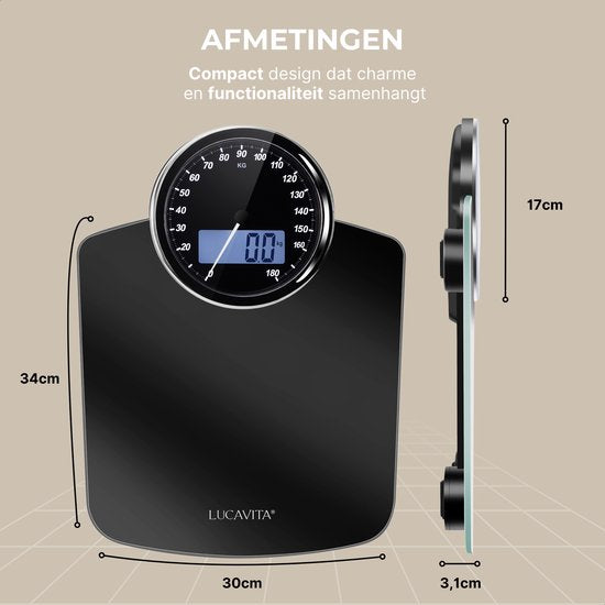 LUCAVITA® Personenwaage „Dual Display Retro“ mit Maßband – Körper – Digital – Analog – Best Buy – Vintage