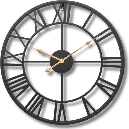 Tyme Wanduhr im Industrial-Stil – 34 cm – römische Ziffern – gut ablesbar – analog – Uhrwerk – moderne Wanduhr – Quarz – schwarz