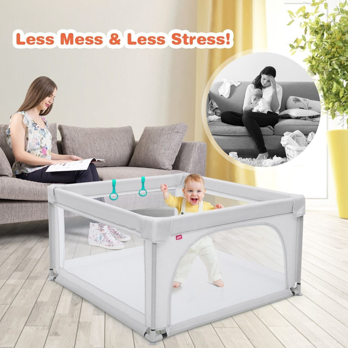 Baby Laufgitter Großes Laufgitter für Kleinkinder mit 50 Spielbällen 120 x 120 x 68 cm Grau