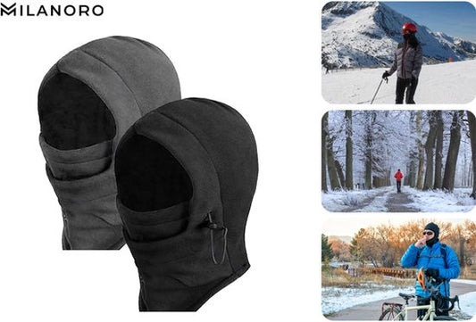 Milanoro - Warme Fleece-Schal-Mütze - Grau - 1 Stück