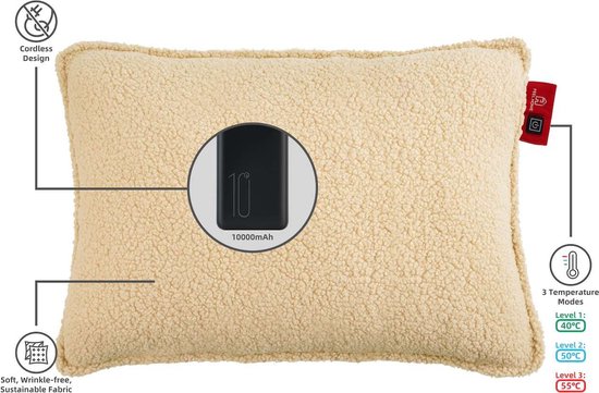 Feel Home - Wärmendes Kissen - Teddy - Off-white 45x60cm - mit 10000mAh Powerbank