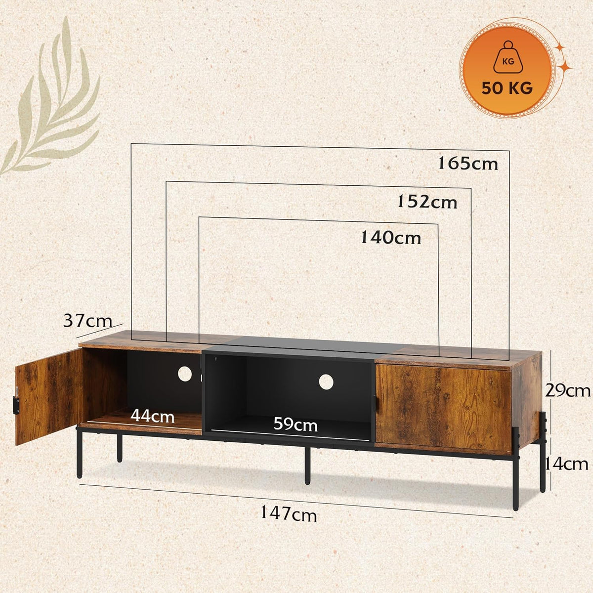 WLIVE TV-Möbel mit offenen Fächern – 147 × 37 × 43 cm