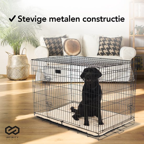 Infinity Goods Hundebank - Bank für Hunde - Größe L - klappbar - 91 x 58 x 65 CM - 2 Türen - Schwarz