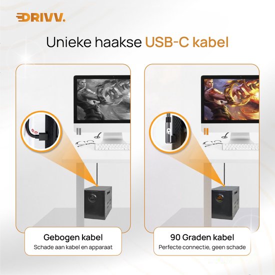 Drivv. USB-zu-USB-C-Kabel – abgewinkelt – USB-C-Daten- und Ladekabel – Fast Charge / Schnelllader – 3 Meter – Grau