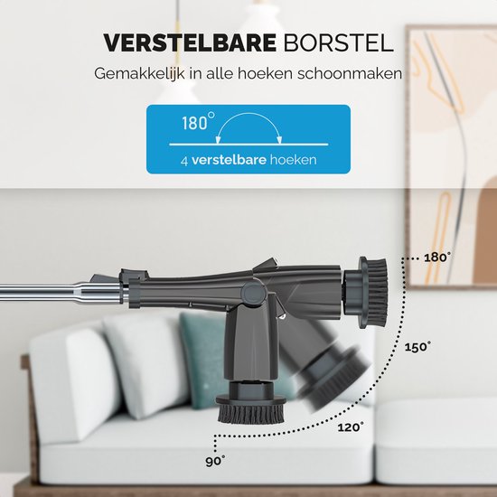 Joyware Elektrische Reinigungsbürste Pro – Scheuerbürste – Scheuerbürste mit Stiel – Scheuermaschine – Reinigungsmaschine – Schwarz – 7 Aufsätze