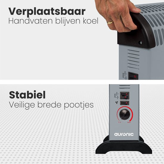 Auronic Elektrokonvektor - 750/1250/2000 Watt - mit Gebläse - Heizung - Heizlüfter - Grau