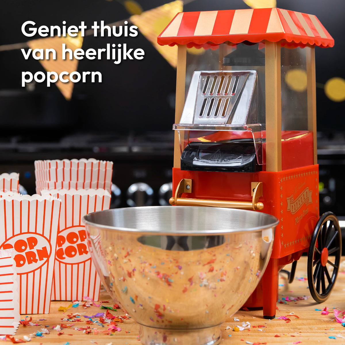Gadgy Popcornmaschine - Klassische Popcornmaschine - Heißluft, fettfrei - 39 x 24 cm - 1200 Watt
