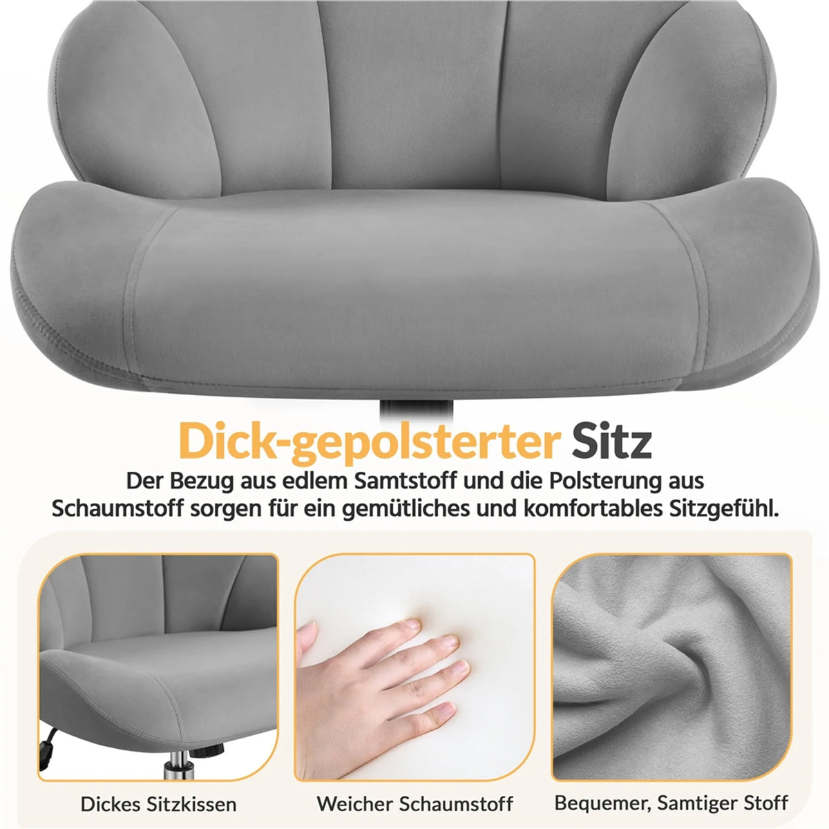 Yaheetech Bürostuhl Shell-Shaped - Features Swing-Funktion und höhenverstellbare Gaslift und gepolsterte Rückenlehne - für Home-Office und Schlafzimmer - Weiß Polyester und Metall - 60 x 60 x 76,5-86 cm