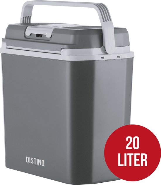 DistinQ Elektrische Kühlbox für Auto und Camping - Kühlbox elektrisch mit Heizfunktion - 12v 230 Volt - 20L - Grau