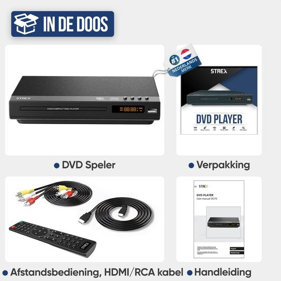 Strex DVD-Player - Mit HDMI - Full HD 1080P - Fernbedienung - USB & RCA - Region Free - Schwarz
