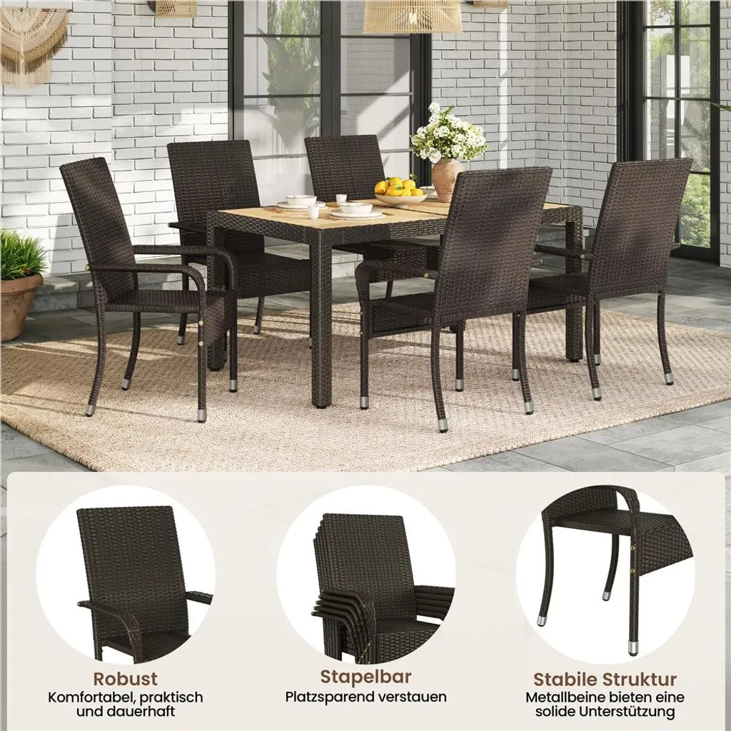 Yaheetech Gartenstühle, 2er-Set – Braun – Polyrattan – 58 x 62,5 x 94,5 cm – Stapelbar, mit Armlehnen