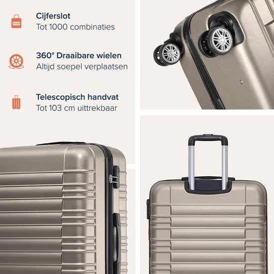 TRVLMORE Handgepäckkoffer mit Zahlenschloss – 38 L – 54 × 36 × 20 cm – Champagner